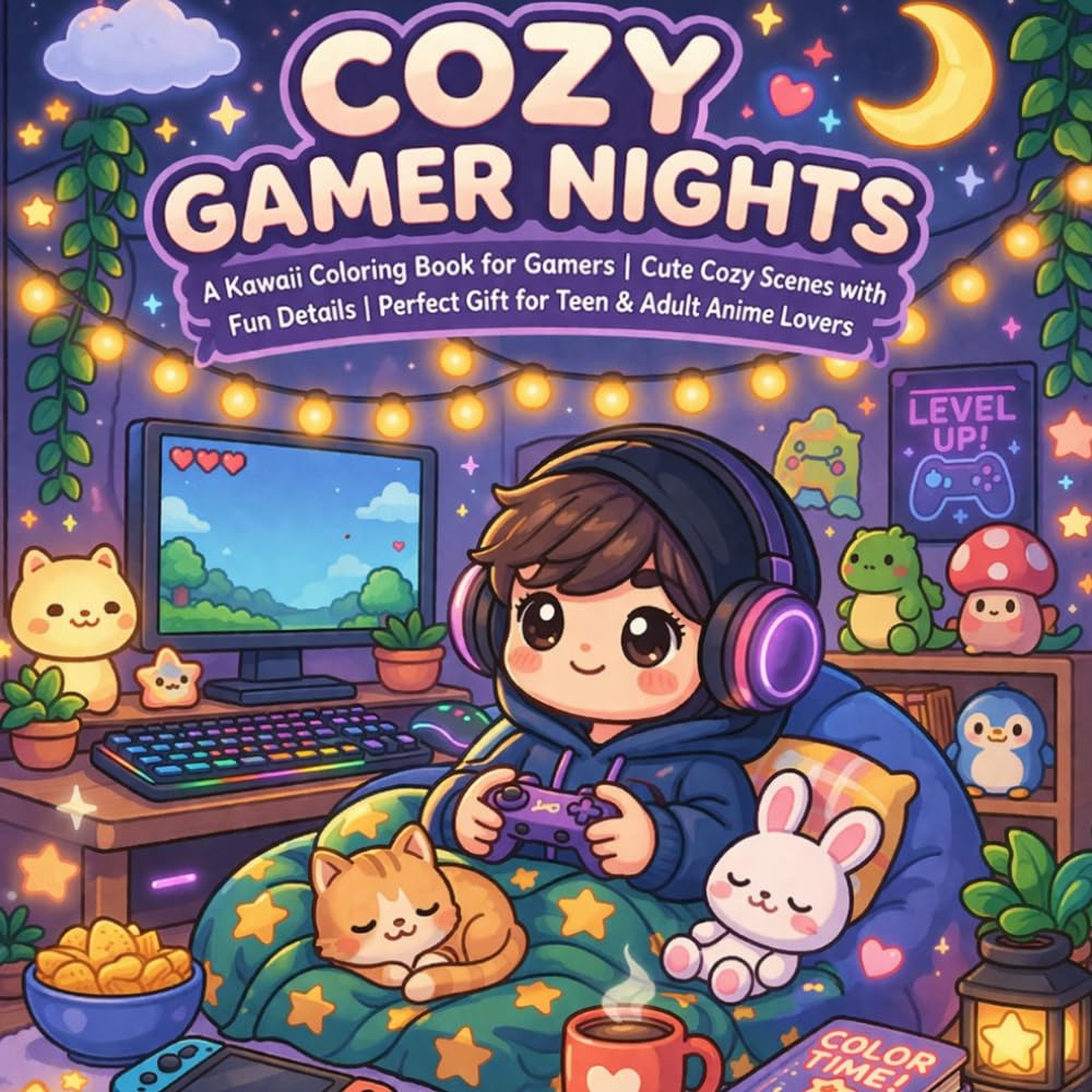 Cozy Gamer Nights: A Kawaii Coloring Book for Gamers | Cute Cozy Scenes with Fun Details | Perfect Gift for Teen & Adult Anime Lovers
