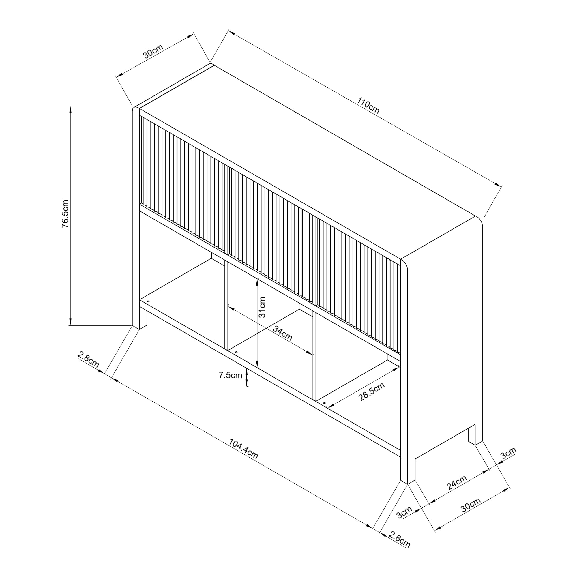 [en.casa] Sideboard Lukkodso Wohnzimmerschrank mit 3 Türen Push-to-Open Kommode mit 6 Fächern 77 x 110 x 30 cm Eicheoptik