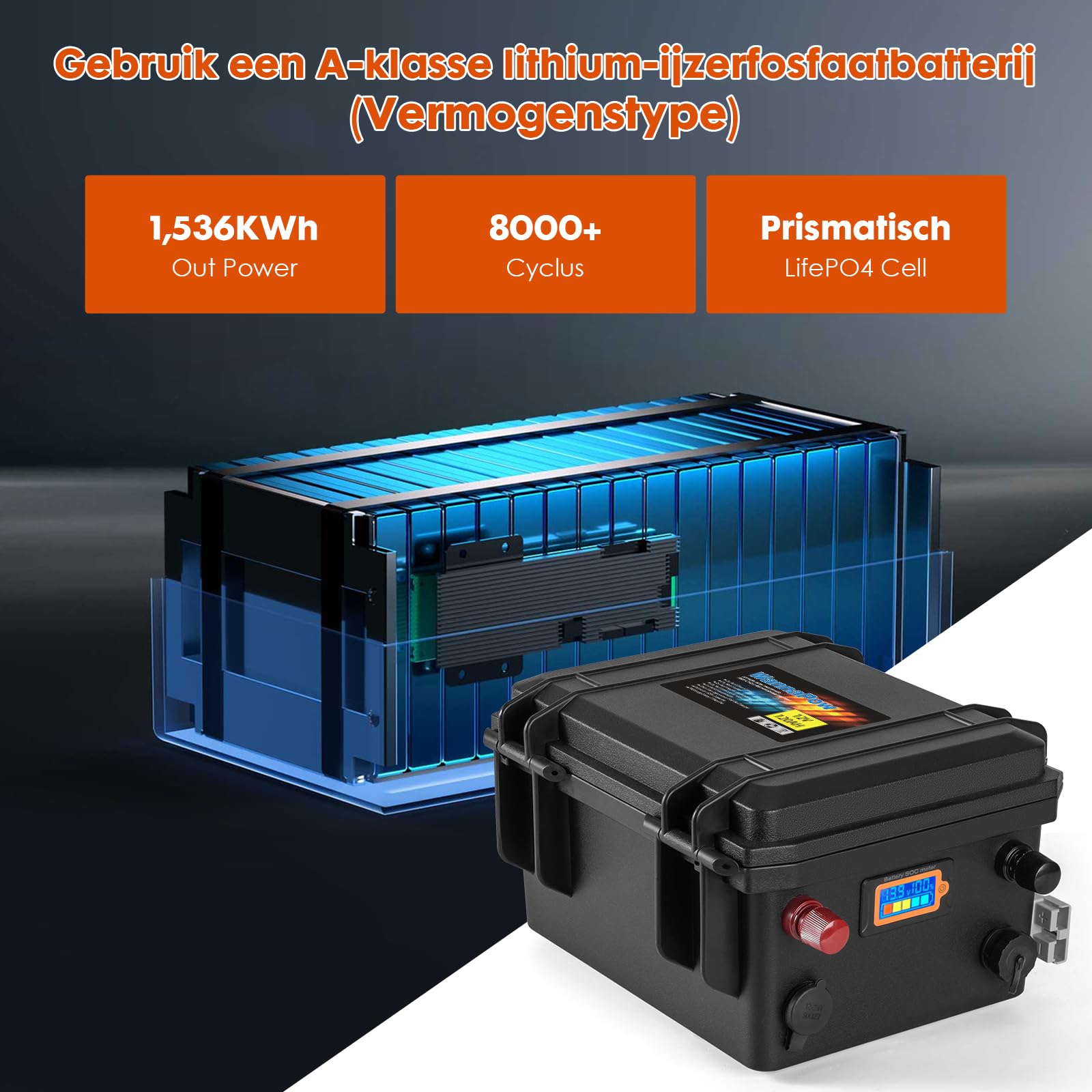 12V 120Ah LiFePO4 Batterie,1536Wh Lithium Akku mit 100A BMS,Max.15000 Zyklen Ladezyklen,Unterstützung in Serie/Parallelschaltung,Perfekter Ersatz für Blei-Säure für Wohnmobile,Solaranlage