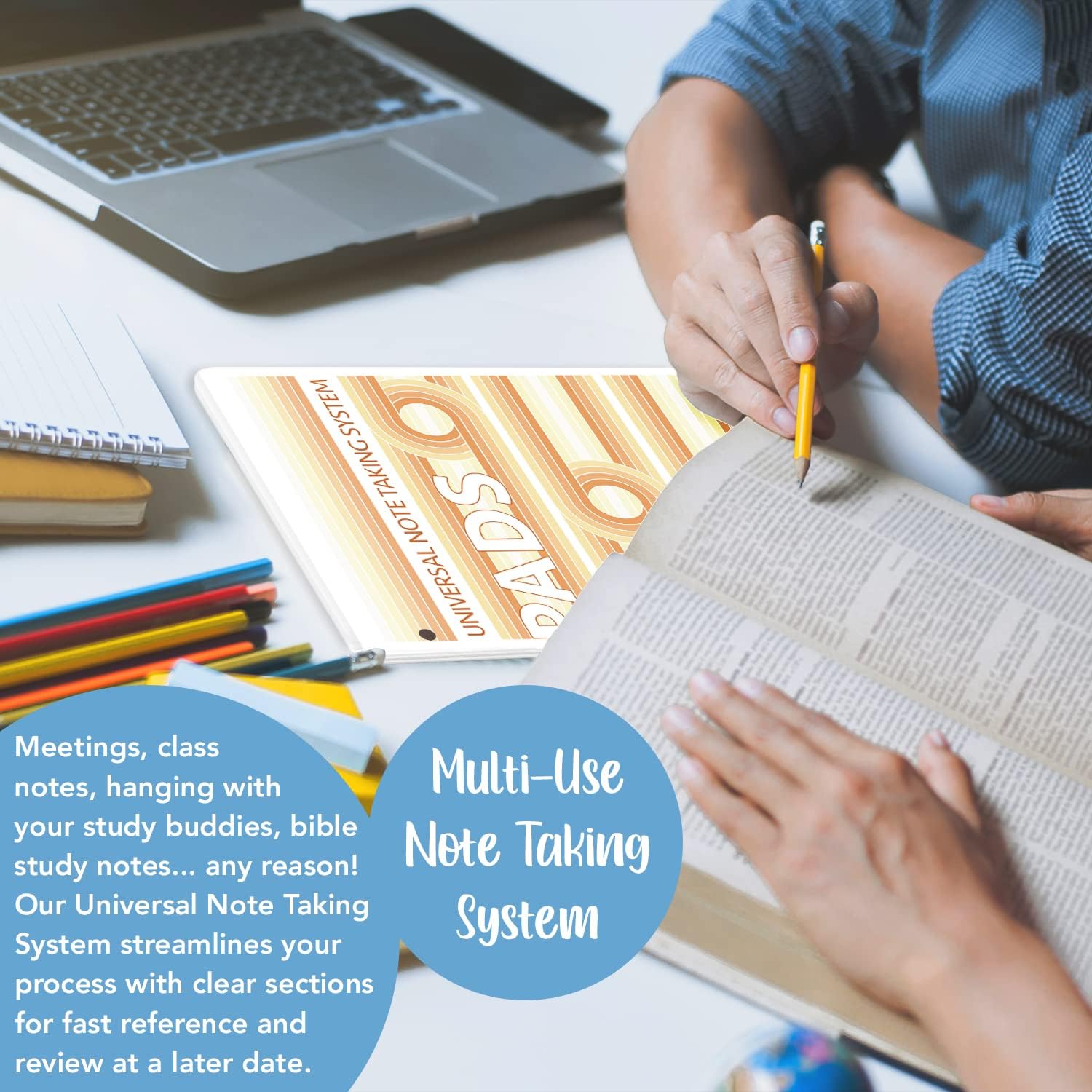 BookFactory Universal Note Taking System (Cornell Notes) / 3 NoteTaking Pads - 3 Pads, 50 Pages, 8 1/2'' x 11'' - Notepad (Made in USA)