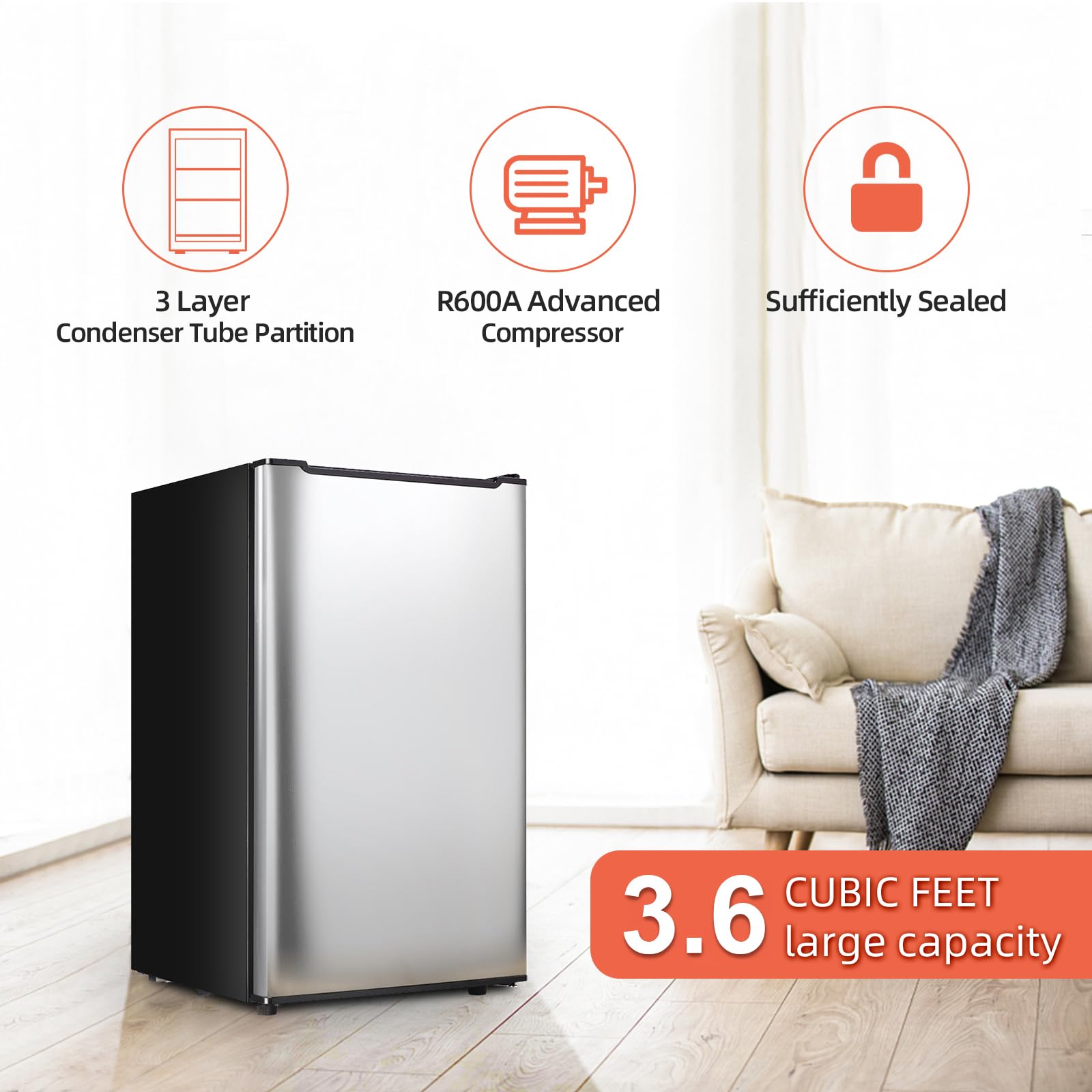 Tymyp Mini Freezers Upright 3.6 Cubic Feet Freestanding Upright Freezers With Reversible Single Door, 3 Adjustable Thermostat, Small Freezer For Apartment Office Silver on Fridge.com - View 4