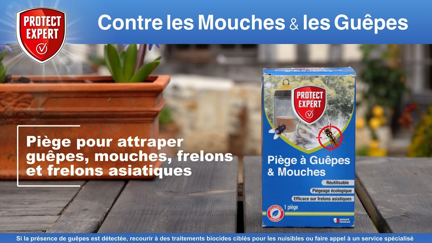 PROTECT EXPERT Piège a Guêpes, Frelons, Mouches - Adapté Aux Frelons Asiatiques - A Poser ou Suspendre - En extérieur - Réutilisable GUEPIEG