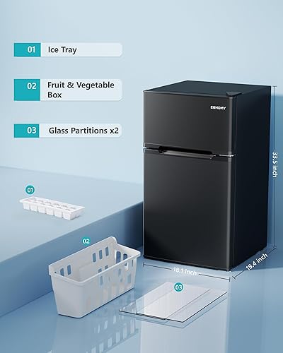 Miniatura 8 de EUHOMY Mini refrigerador con congelador, mini refrigerador de 3.2 pies cúbicos, refrigerador de dormitorio con 2 puertas para