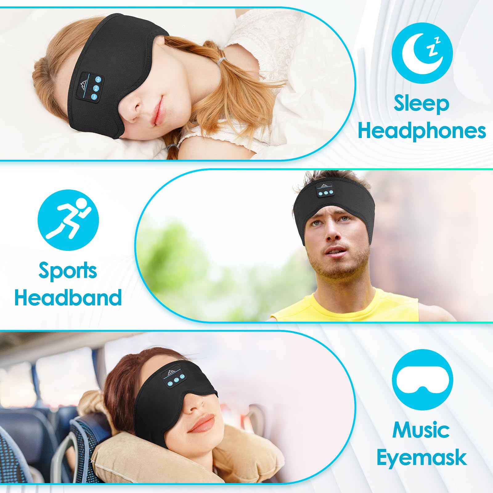 HANPURE Auriculares para Dormir Regalos Originales para Mujer y Hombre: Amigo Invisible Antifaz Cinta Diadema Auriculares Dormir Bluetooth, Orejeras Antiruido Ideas Navidad
