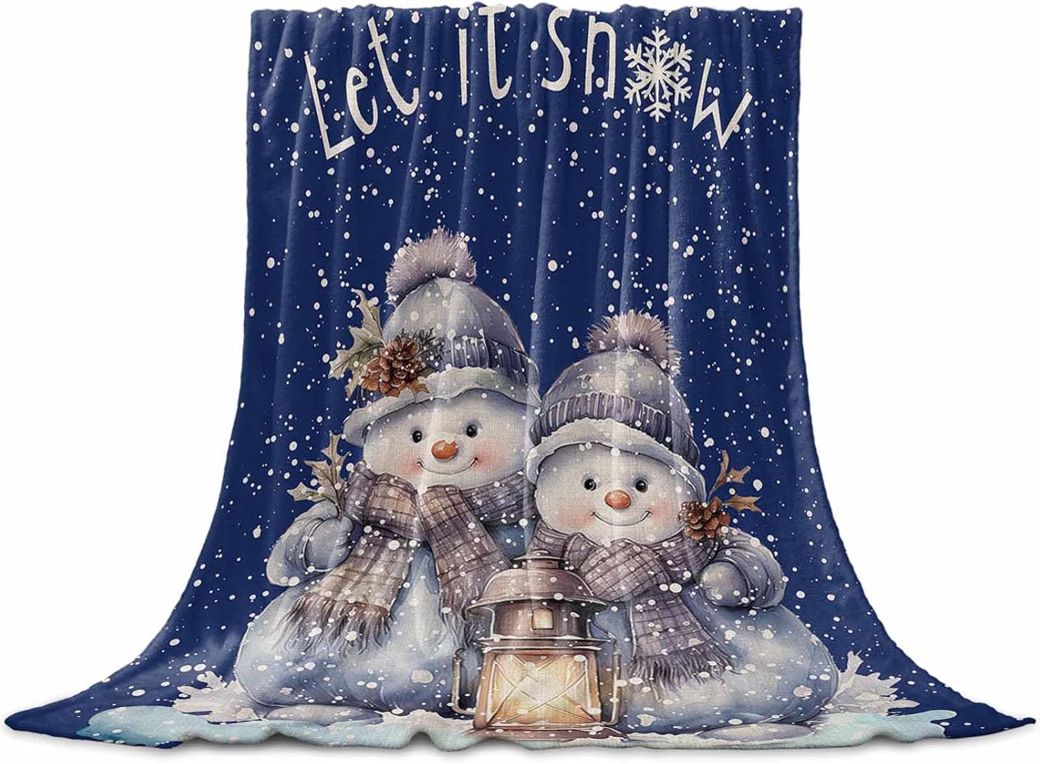 Navy Blue Snowman Christmas Throw Blanket Flannel Fleece, Winter Snowflake Soft Plush Cozy Baby Blankets, Xmas Blankets Throws Warn Fuzzy Blanket for Couch/Sofa/Travel Christmas Decorations 40"x50"