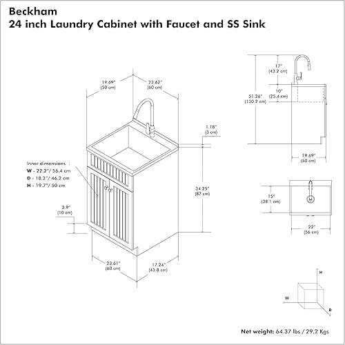 Miniatura 3 de SIMPLIHOME Beckham - Armario de lavandería de transición de 24 pulgadas con grifo y fregadero de acero inoxidable en color blanco, para lavadero y