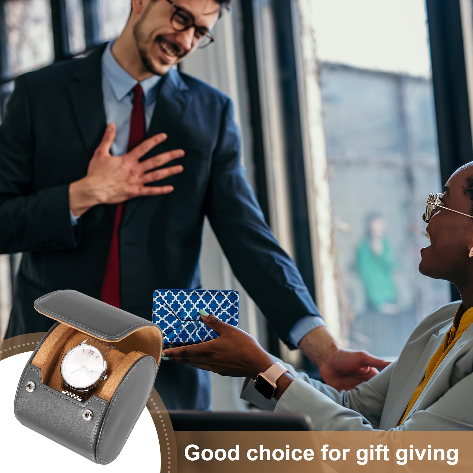 Custodia da viaggio per orologio da uomo in pelle, astuccio arrotolabile per orologio, scatola portaoggetti portatile per orologio, ideale per Natale, compleanno e anniversario, 1 scomparto (grigio)