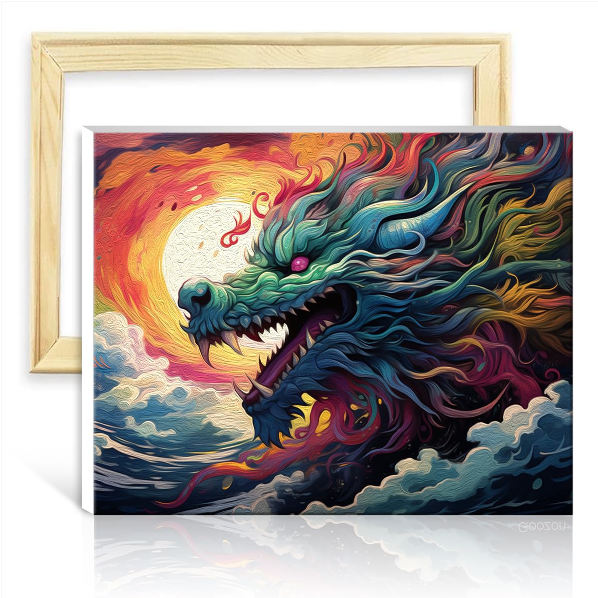 TANGFEIY Oil Painting Chinese Dragon Galloping sea DIY Digital Oil Painting Kits on Canvas with Brushes and Acrylic Pigment on Canvas Painting Art Crafts DIY Frame(40x50cm) — image 1