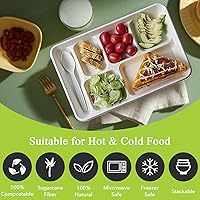 Vista 5 de three leaf 6 COMPARTMENT BAGASSE TRAY 400 Ct. Heavy-Duty- Super Strong- Natural- Eco-Friendly Disposable Bagasse Plates, 100% Biodegradable 6
