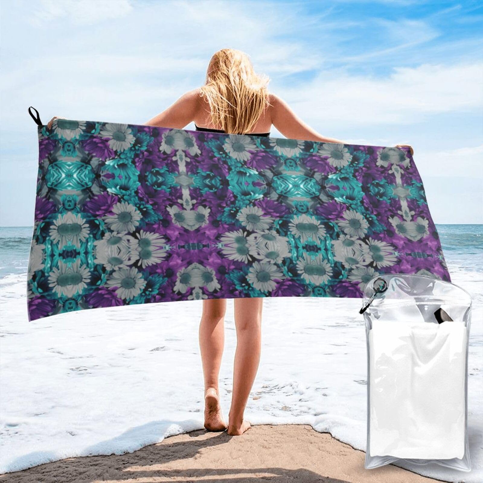 Toalla de baño grande con flores moradas, de secado rápido para la piscina
