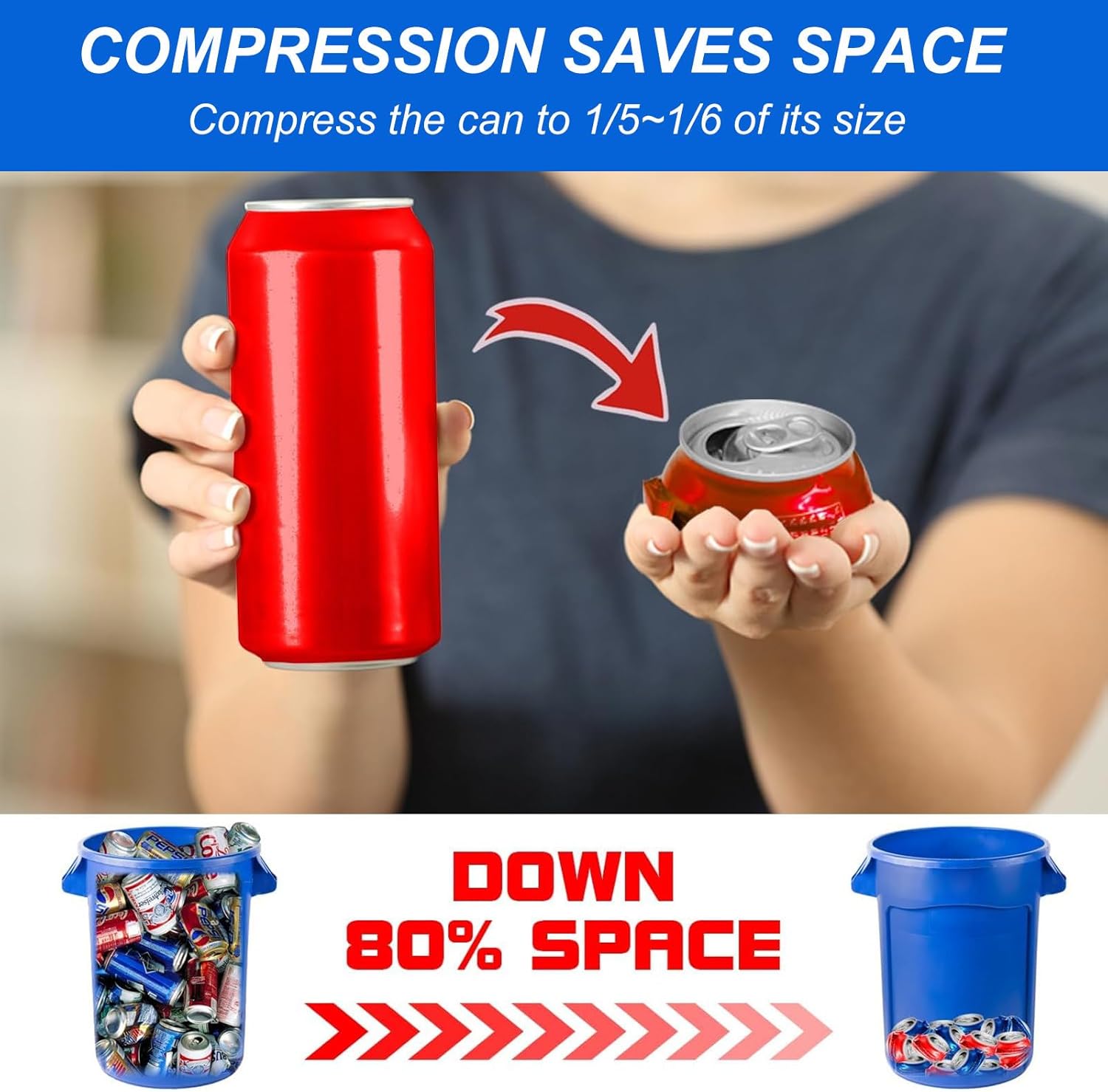 Automatic Can Crusher Vertical,Reduce Can Volume by 80%,for Compressing 6Oz&12Oz&16Oz PVC Water Bottles/Aluminum Cans