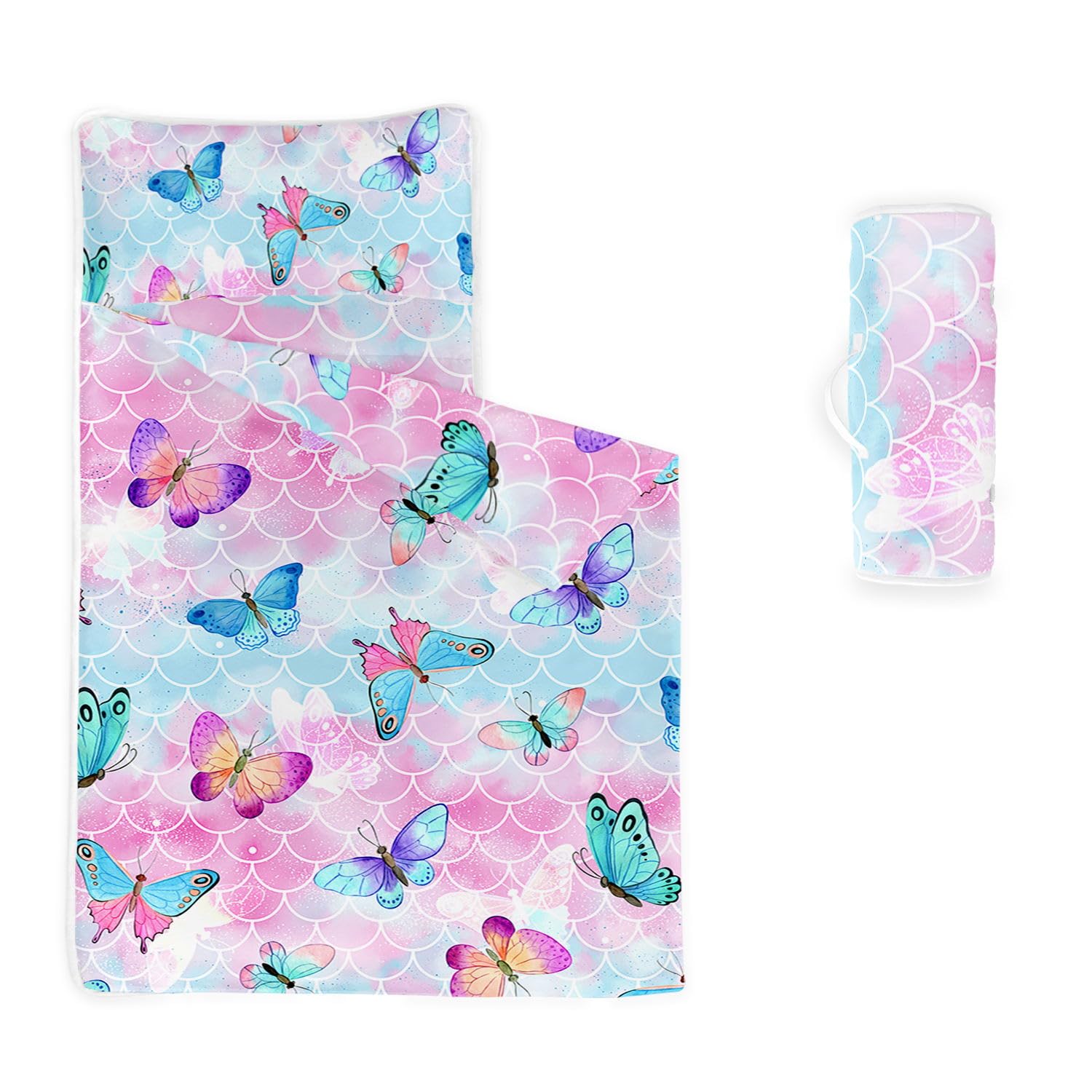 HOSIMA Nap Mat -Mermaid Scales Butterfly Sleeping Bag with Removable Pillow