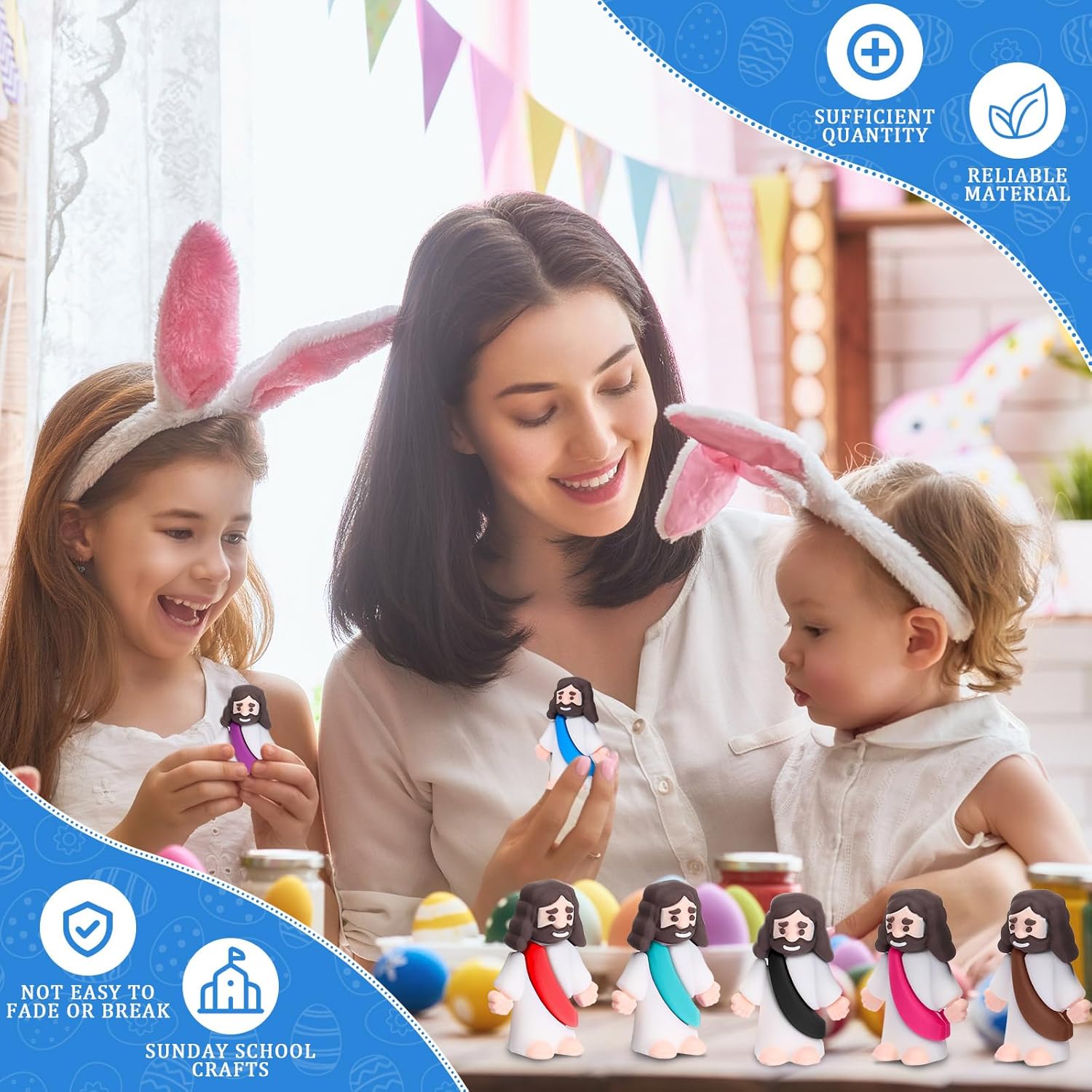 Barydat 300 Pack Mini Jesus Figurines Bulk Tiny Jesus Figures Christ Savior Religious Party Favors Pocket Rubber Toys to Hide and Seek for Easter Church Sunday School Baptism Gifts(Multicolor) - Image 3