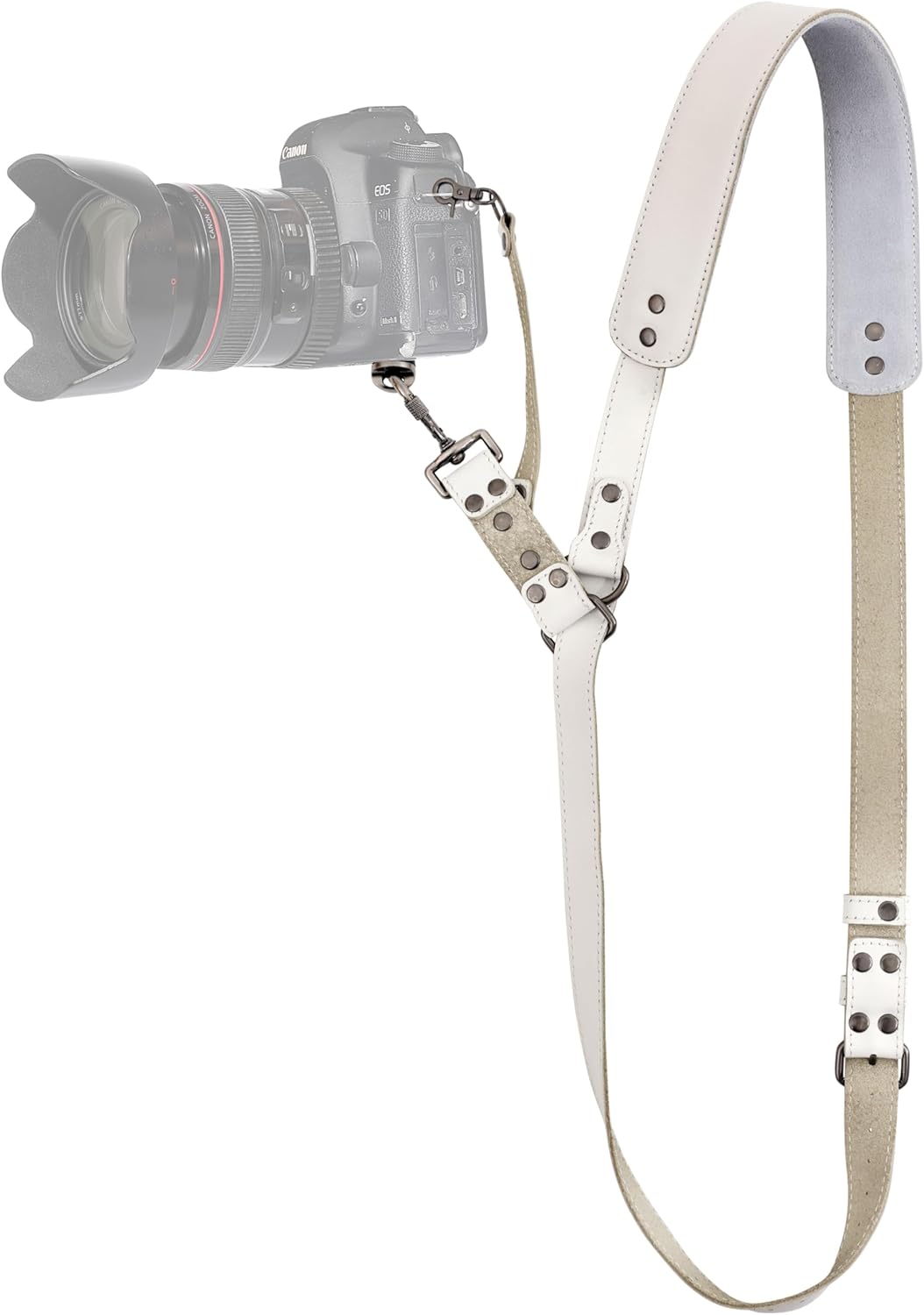 Padwa Lifestyle White Single Camera Harness Strap for One Camera - Professional Single Full Grain Leather Camera Harness with Thick Padded,Quick Release Gear DSLR Camera Straps for Photographers