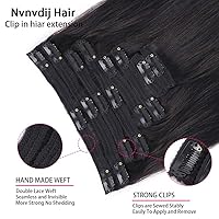 Vista 4 de Extensiones de cabello humano real liso con clip, 8 unidades, cabello humano Remy para mujer, cabello humano suave natural, 4.23 oz, 22 pulgadas
