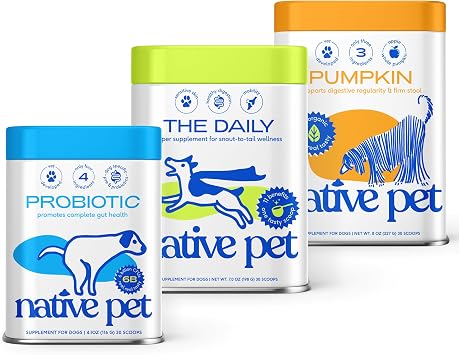 Native Pet Digestive & Wellness Boost Bundle Probiotic for Dogs 4.1 Oz., Daily Multivitamin 7 Oz., Pumpkin Fiber Support 8 Oz.