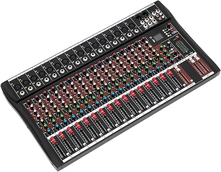 Channel Audio Mixer 16 Channel Studio Audio Mixer with Bluetooth USB 48V Power DJ Sound Controller for Professional and Beginners