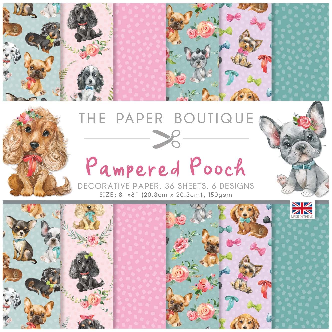The Paper Boutique - Pampered Pooch - Paper Pad, Multicoloured, 8 x 8 inches (PB1783)
