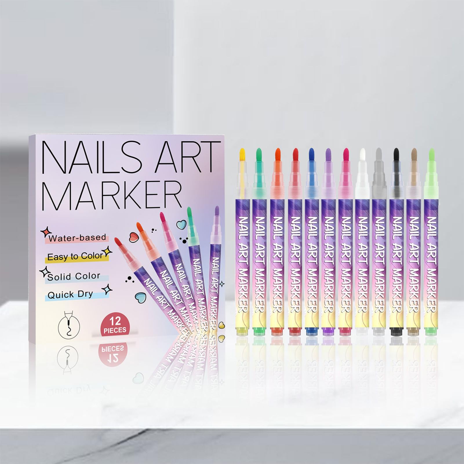 Feutres À Ongles 12 Couleurs Pour Ongle En Gel, Kit De Stylo À Ongle DIY, Stylos Vernis À Ongles 3D, Stylo À Pointillage À Séchage Rapide Pour Le Dessin Et La Peinture D'ongles DIY