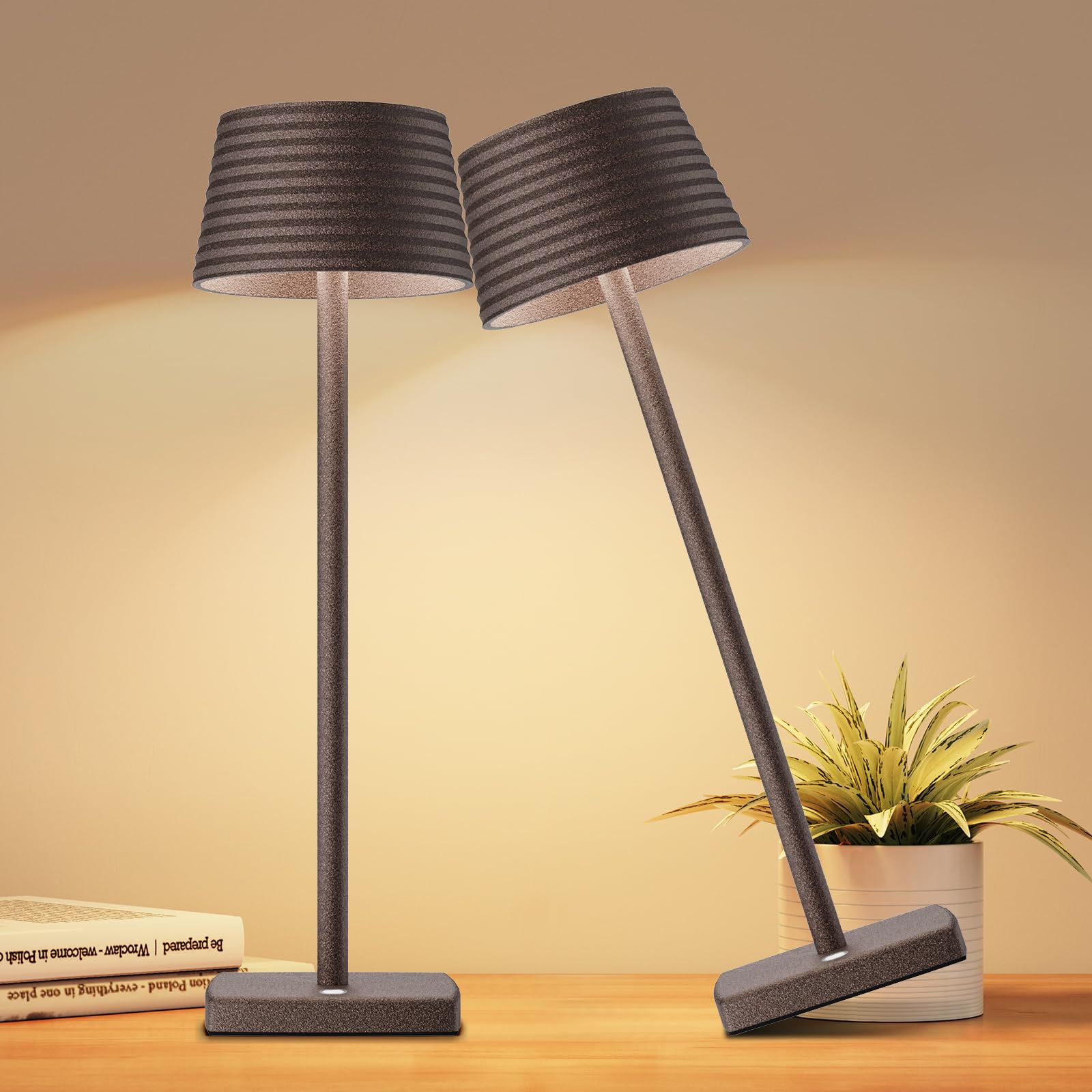2Pack Cordless Table Lamps Rechargeable,Battery 6000mAh LED Portable Lights for Outdoor/Patio/Restaurant/Indoor Desk Lamp - IP54 Waterproof 3 Colors Stepless Dimming (2pack Rust)
