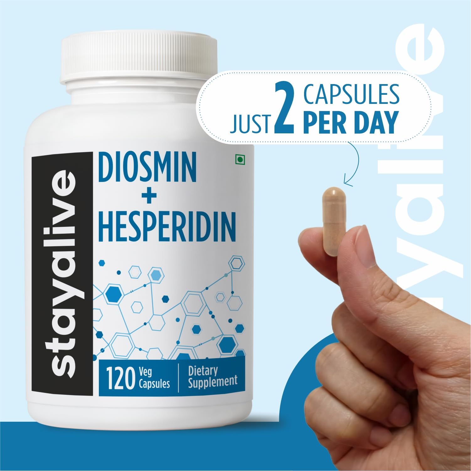STAY ALIVE Diosmin Hesperidin 1000mg Complex, 120 Count, Citrus Bioflavonoids Rich Fruit Extract, 2 Month Supply, 100% Vegetarian, Non-GMO & Gluten Free Hesperidin and Diosmin Supplement Capsules — Amazon image 7