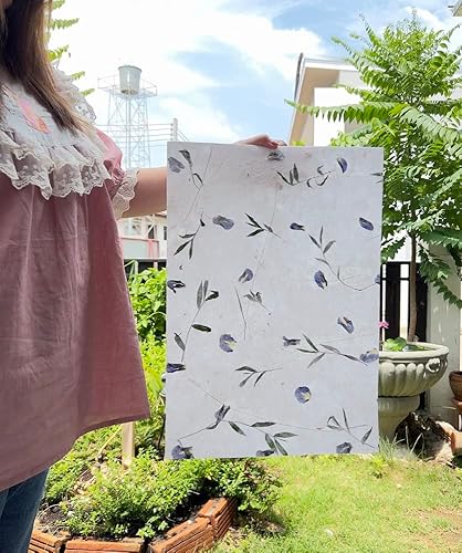 Miniatura 2 de Hojas de papel de morera gruesas hechas a mano con flores naturales, papel decorativo, fabricación de tarjetas, manualidades (flores de guisante de
