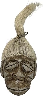 WorldBazzar LG 15" BROWN AFRICAN HAND CARVED WOODEN TRIBAL MASK with HAIR WALL DECOR Vodou