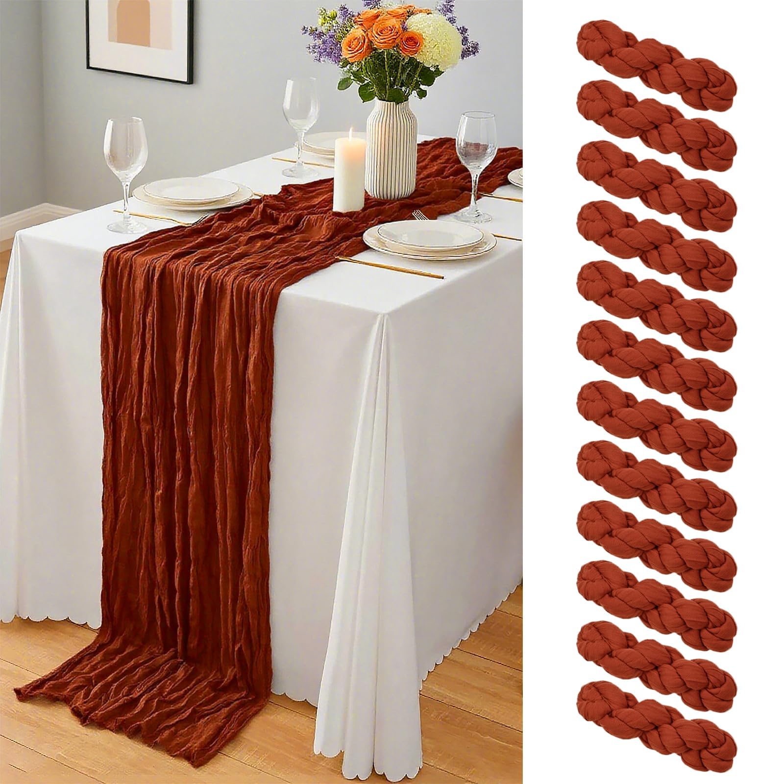 12 Stück Käsetuch Tischläufer Terracotta für Hochzeit, 55 x 300 cm