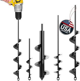 K-BRANDS Auger Drill Bits 4 Pack - Spiral Garden Bulb Planter for Umbrella Holes, Fence Posts - 3/8" Hex Drive Compatible