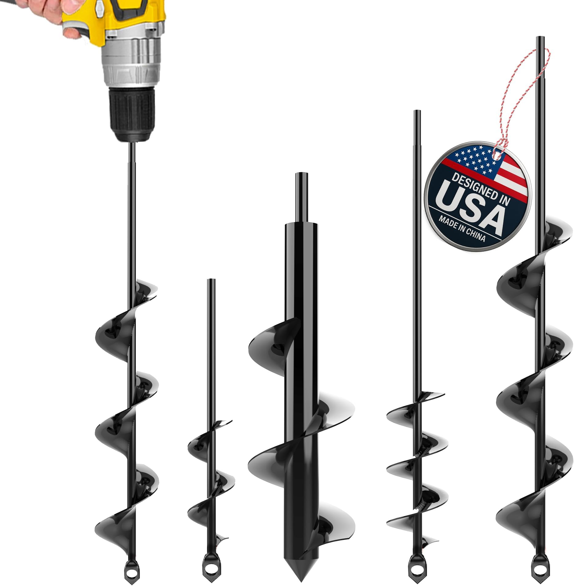 Auger Drill Bit for Planting 4 Pack – Garden Spiral Hole and Bulb Planter Tool for Umbrella Holes - Compatible with 3/8 Inch Hex Drive