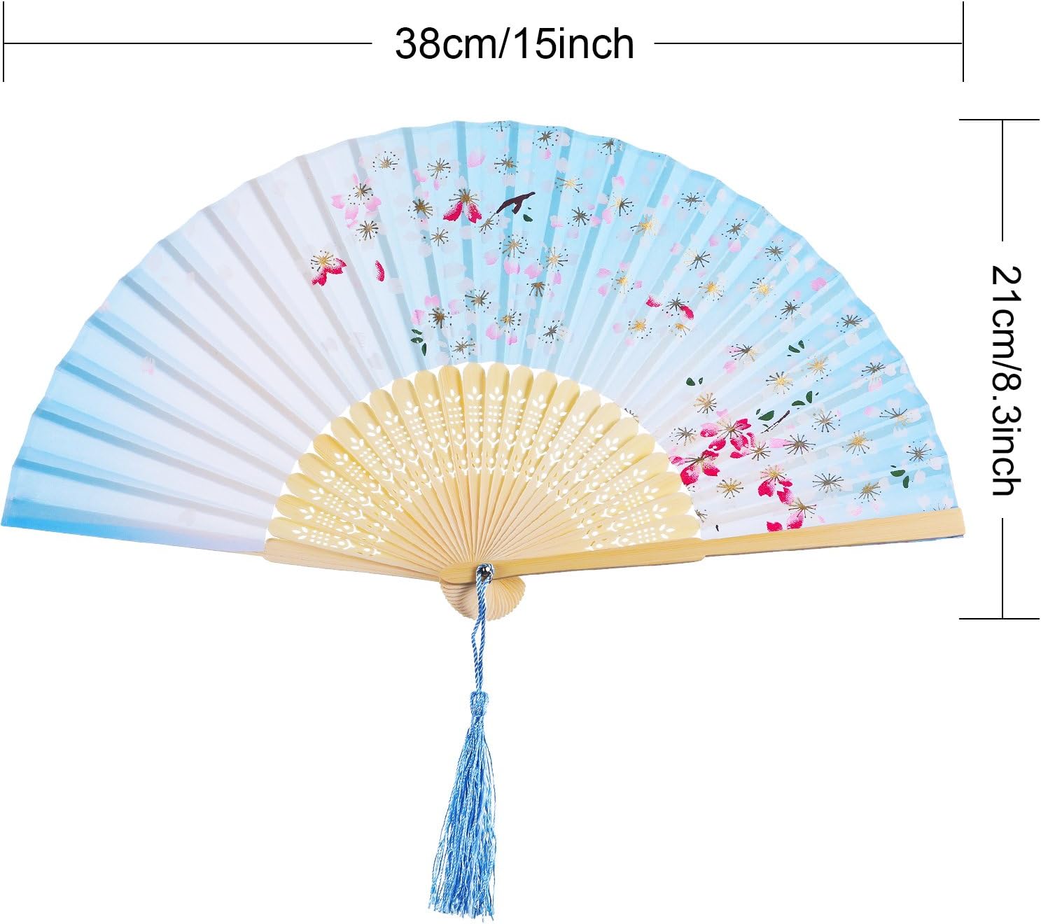 Hotop 2 Pieces Handheld Silk Folding Floral Fans, Peach Blossom