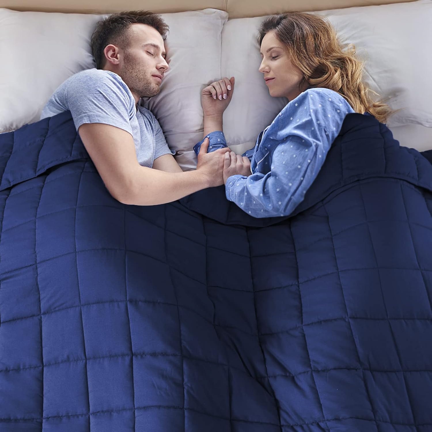 yescool Weighted Blanket for Adults (25 lbs, 80” x 87”, Blue) Cooling Heavy Blanket for Sleeping Perfect for 240-260 lbs, Queen Size Breathable Blanket with Premium Glass Bead, Machine Washable Blue 80X87-25 lbs