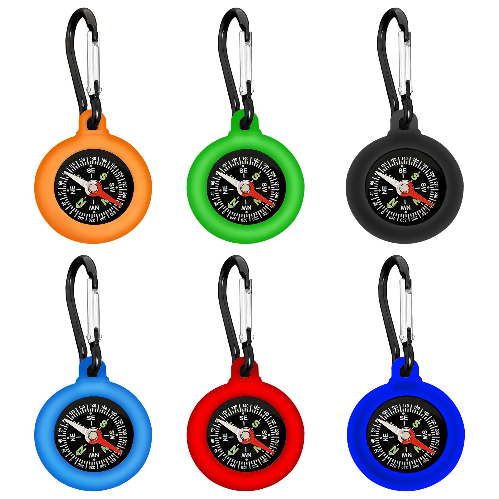 6 Pièces Mousqueton Multifonction avec Boussol, Mini Kompass Kinder avec Boucle à Ressort, Boussole Enfant Portable pour à La Randonnée et Au Camping en Plein Air
