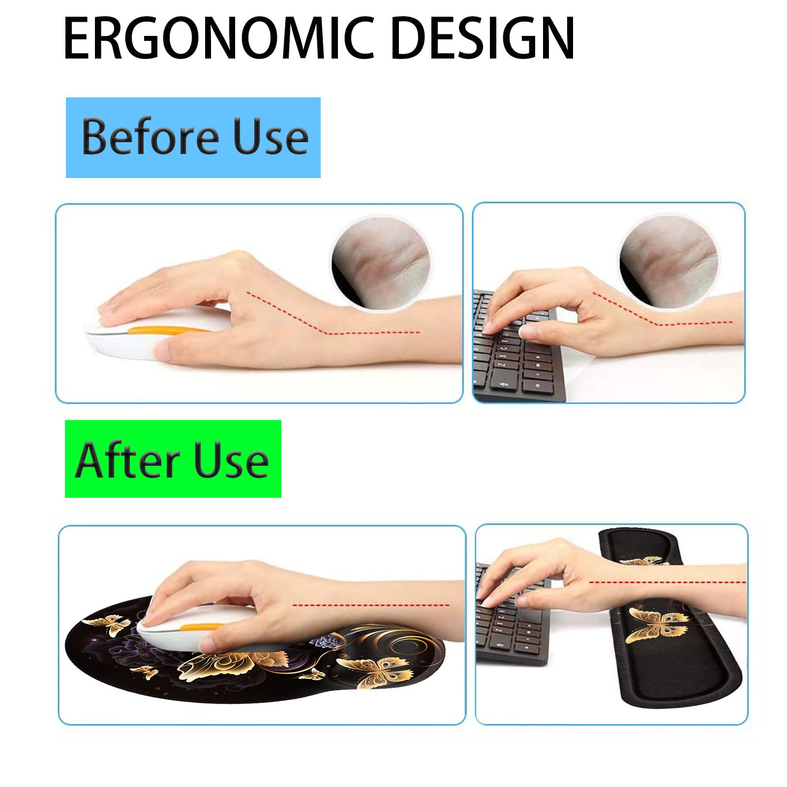 Keyboard Wrist Rest Pad Ergonomic Mouse Pad Set, ToLuLu Gel Mouse Pad