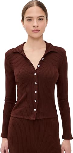 LE BOP Women's Mia Ribbed Cardigan, Chocolate, XXS