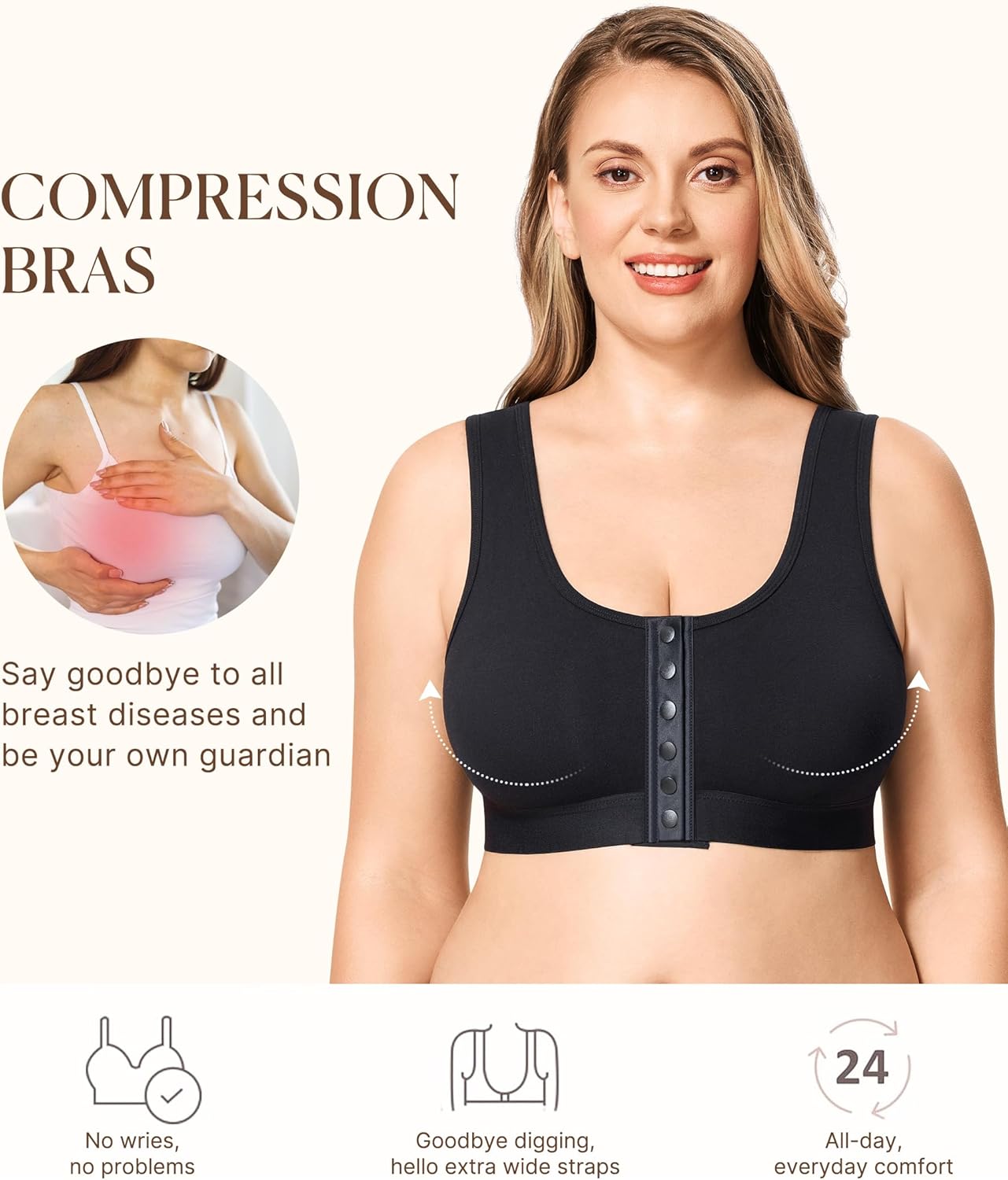 BRABIC Surgical Bra Front Closure - Comfort Compression Mastectomy Bras for Women Post Surgery with Full Coverage - Image 3