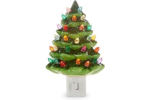 6 Inch Christmas Night Light with Vintage Green Tree Design