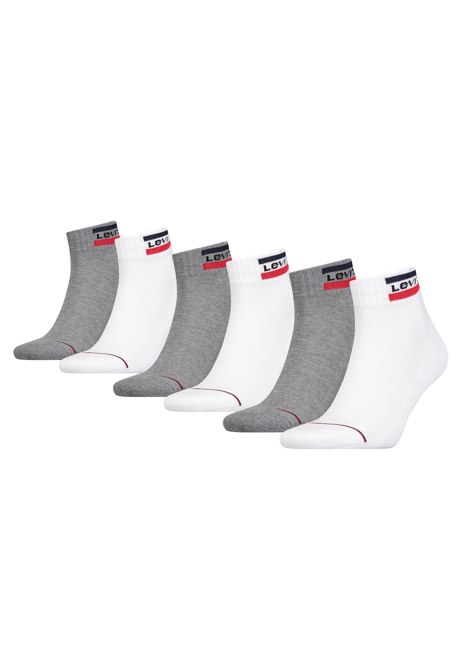 Levi's Unisex Socks Sport Logo Ankle mid-cut Socks White / Grey 39/42 pack of 6