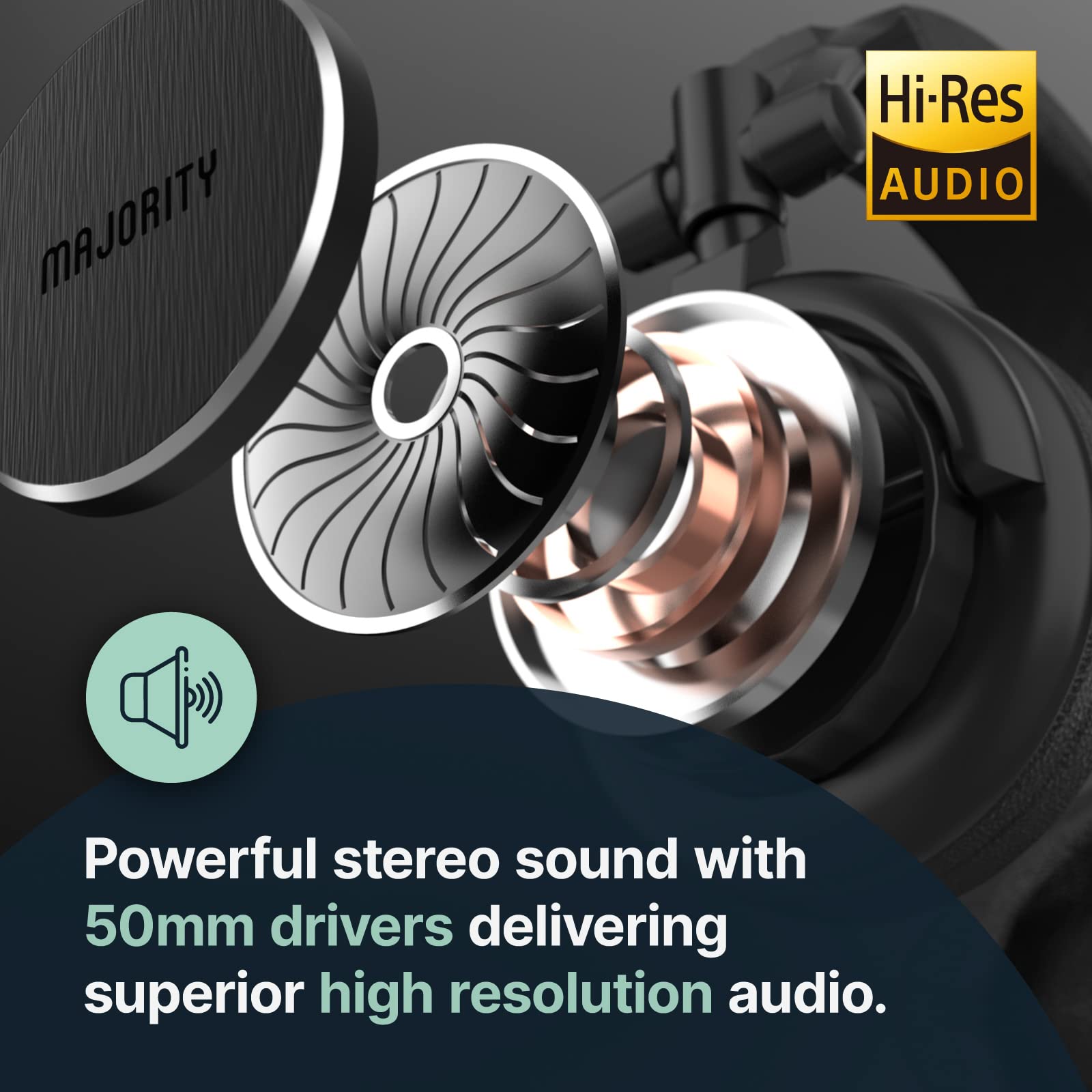 MAJORITY Studio 1 Audífonos Auriculares Plegables con Cable y Controladores de Altavoz de 50 mm | DJ, Juegos, AMP, Grabación | Sonido nítido, Cable Extensible y Conector de Audio de 3,5-6,5 mm