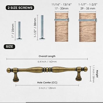 10 Pack Antique Brass Cabinet Handles 5 Inch/128mm Hole Center Zinc Alloy Vintage Drawer Dresser Pulls Retro Kitchen Cupboard Bathroom Furniture Hardware