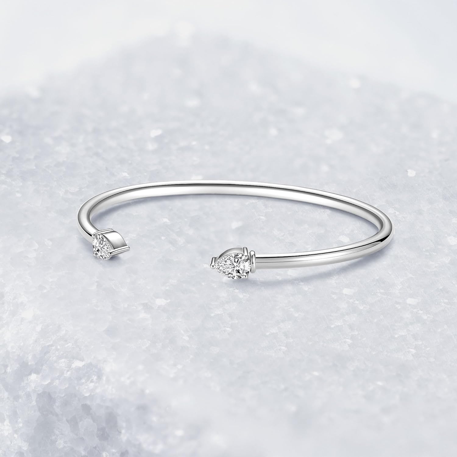 Pear Moissanite Cuff Bangle for Women, 1.6cttw D Color 5x7mm Pear Cut Moissanite, 925 Sterling Silver Dainty Bridal Cuff Bracelet, Fashion Wedding Jewelry for Her