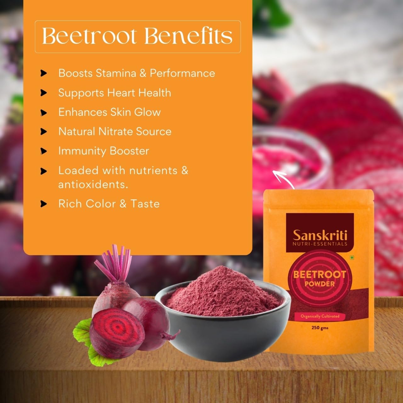 SANSKRITI NUTRI-CASSENILS Organic Beat Route Powder- Natural Superfood, Detox and Blood Circulation (QTY-250 G Pouch) for Stamina SANSKRITI NUTRI-CASSENILS Organic Beat Route Powder- Natural Superfood, Detox and Blood Circulation (QTY-250 G Pouch) for Stamina