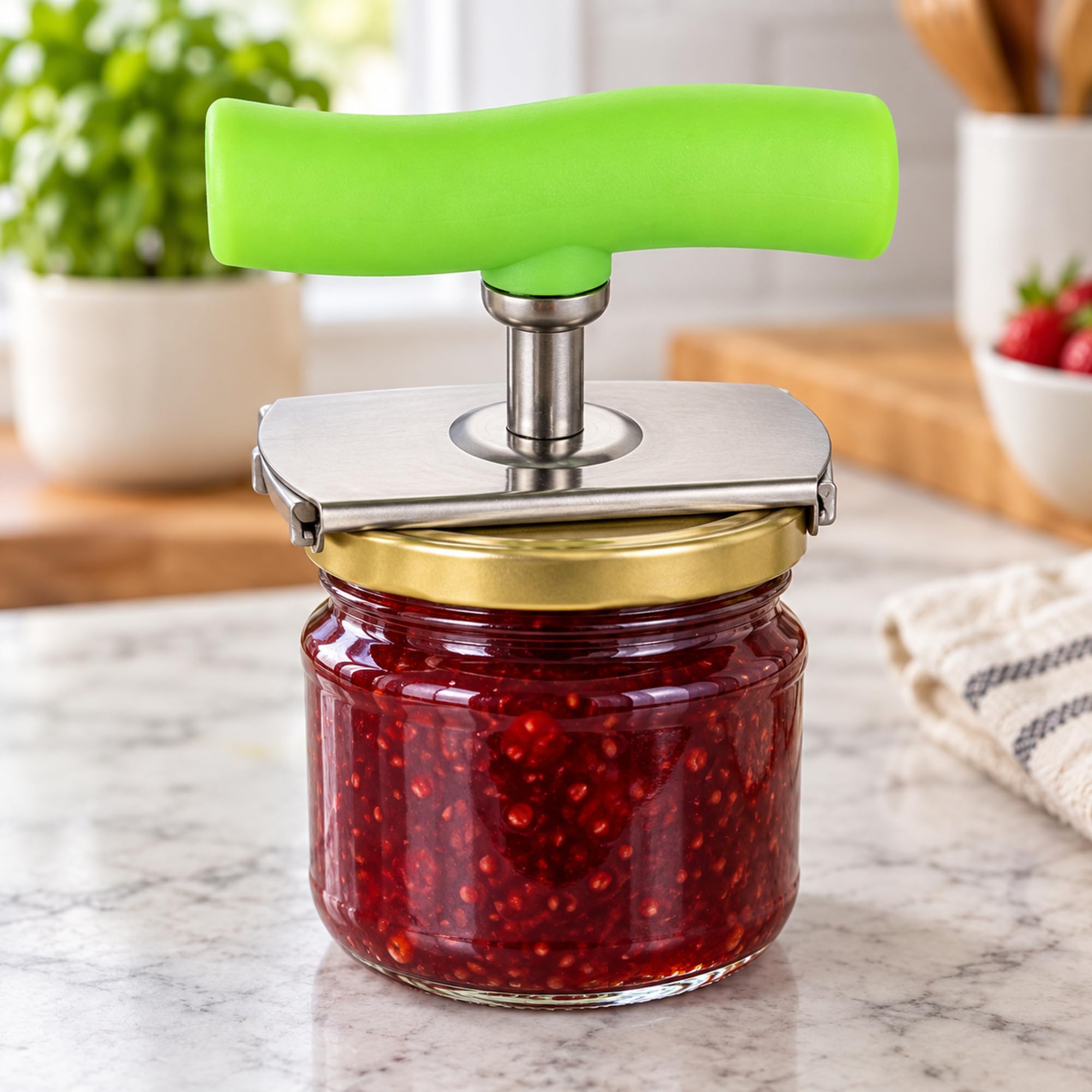 Adjustable Jar Opener with Stainless Steel and Plastic Components for Kitchen Food Preparation and Everyday Cooking