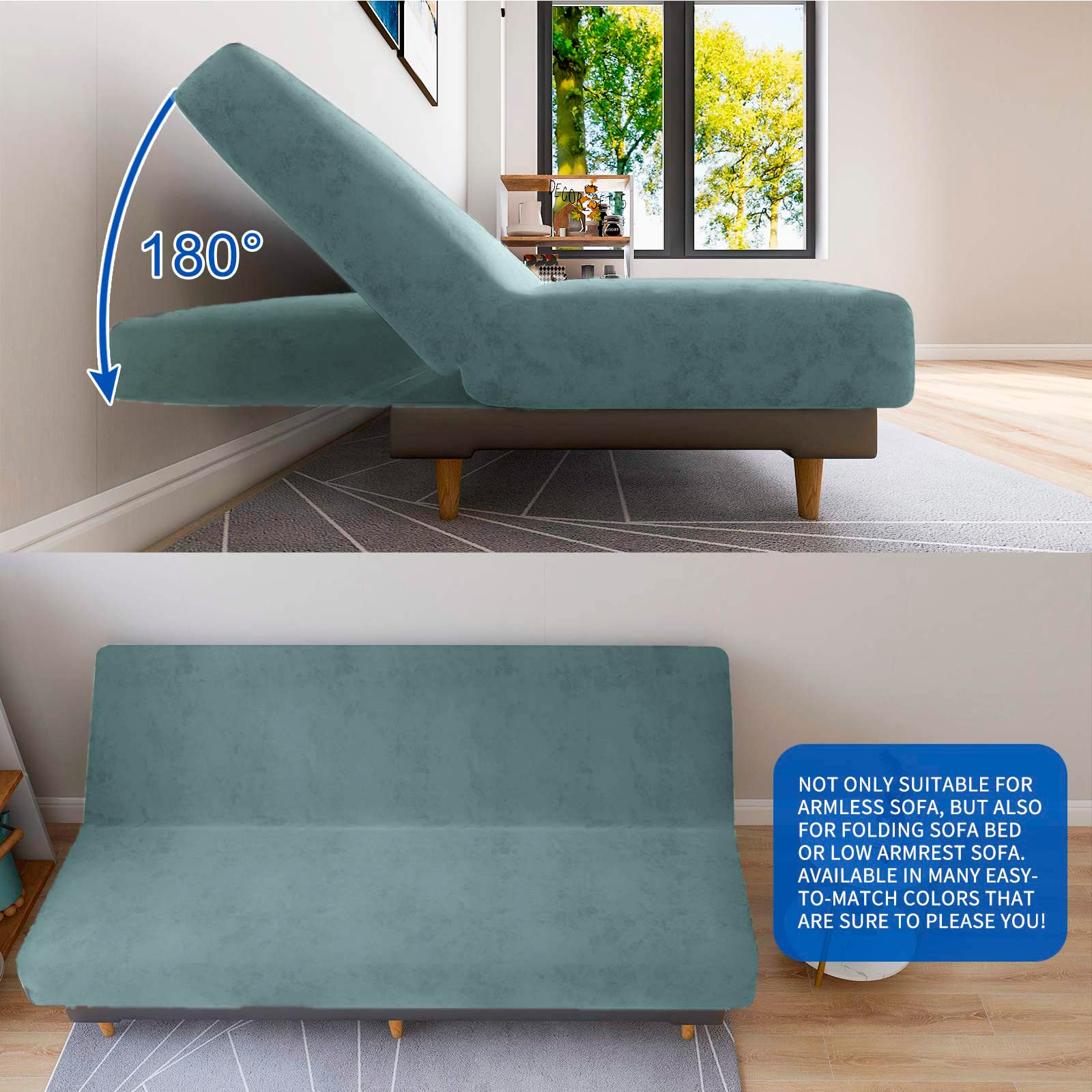 CHELZEN Velvet Futon Cover High Stretch Armless Couch Covers Spandex Fabric Sofa Bed Slipcover Anti Slip Furniture Protector (Futon - Image 3