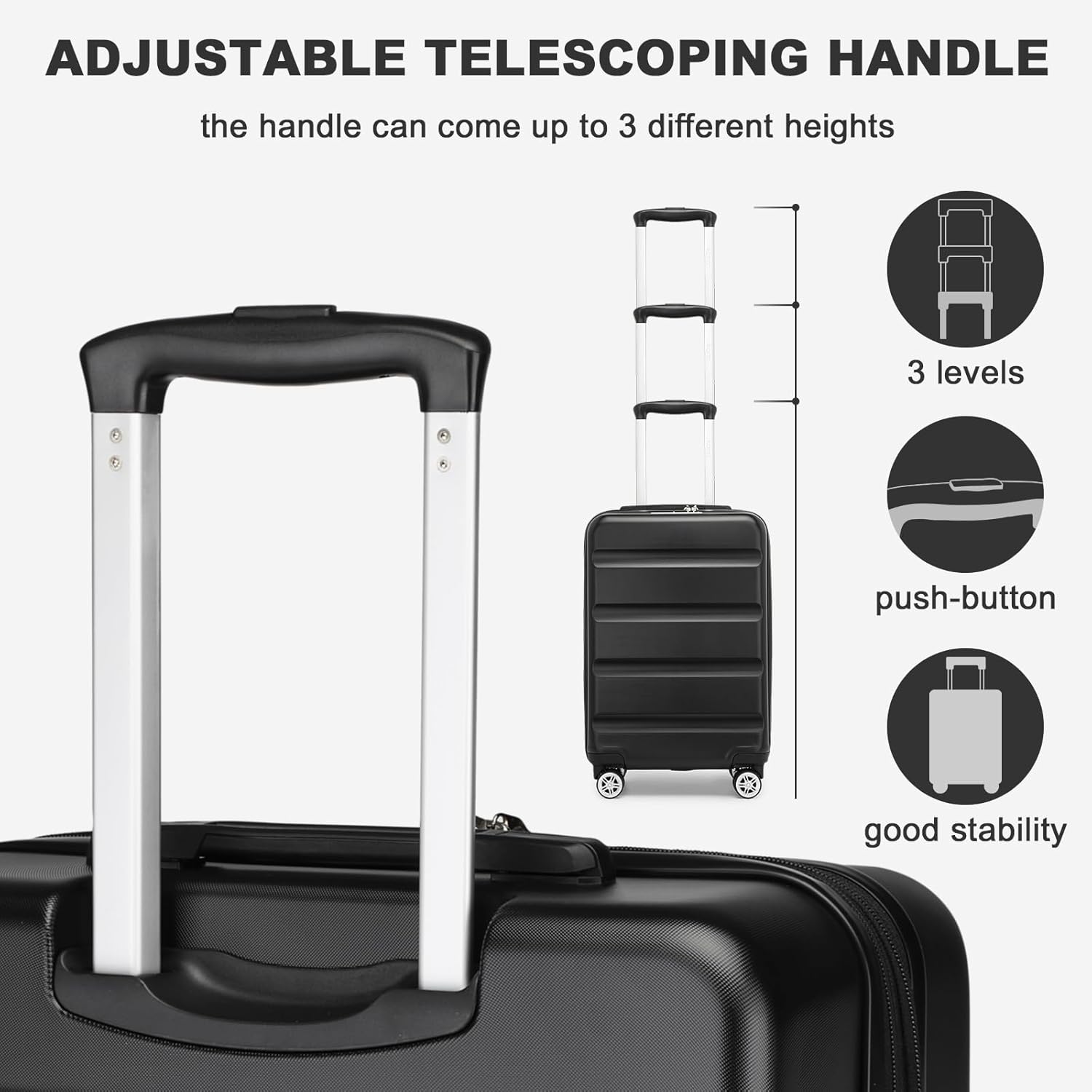 Kono Carry On Luggage 22x14x9 Airline Approved Lightweight Small Travel Suitcase with Spinner Wheels Hard Shell TSA Carry-On Black - Image 9