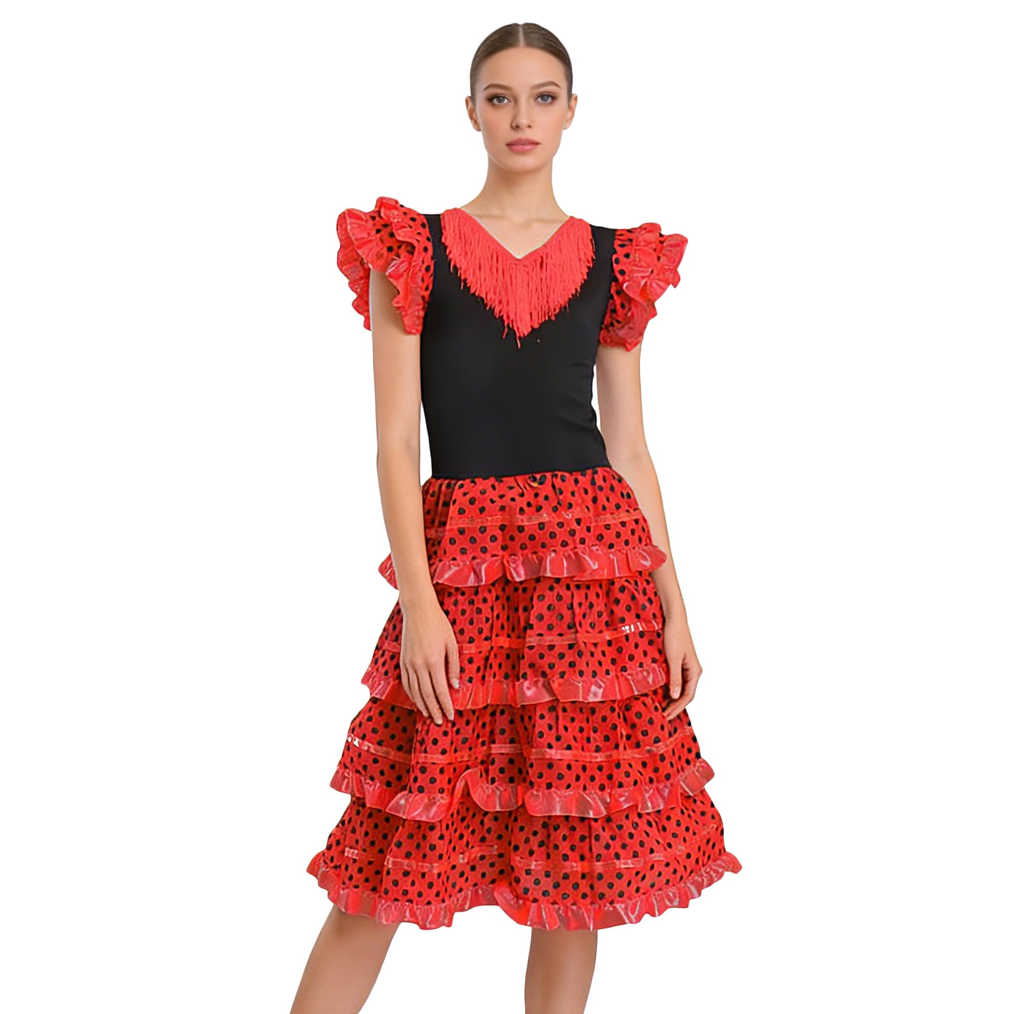 Wildarms Vestido Flamenca Mujer Disfraz Sevillana Traje Andaluz Cordobés con Volantes para Feria de Abril Sevilla Baile Flam - variaciones