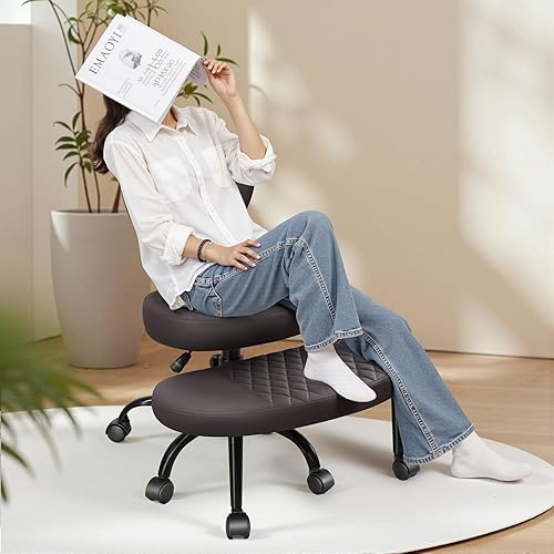 Miniatura 6 de Silla de oficina ergonómica con patas cruzadas con ruedas, altura ajustable para meditación, escritorio de TDAH y yoga, diseño ancho cruzado con