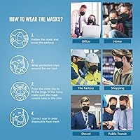 Vista 6 de WWDOLL - Mascarillas KN95, 50 unidades, 5 capas transpirables, con cinta elástica para las orejas y clip de puente nasal, protección respiratoria
