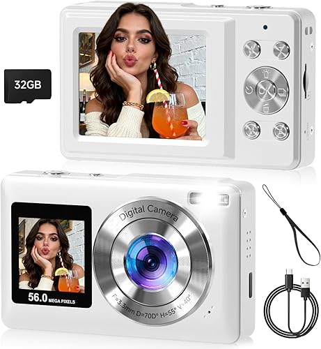 Miniatura 11 de Cámara digital, cámaras compactas de doble pantalla de 56 MP con enfoque automático, captura de sonrisas, anti-vibración, zoom 16X, tarjeta SD de 32