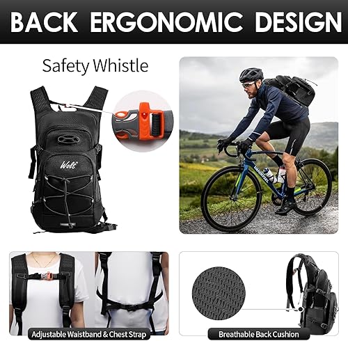 Miniatura 6 de Wolt Mochila de hidratación de 18 L para senderismo, mochila de agua con bolsa de agua de 2 L para hombres y mujeres, paquete de hidratación para